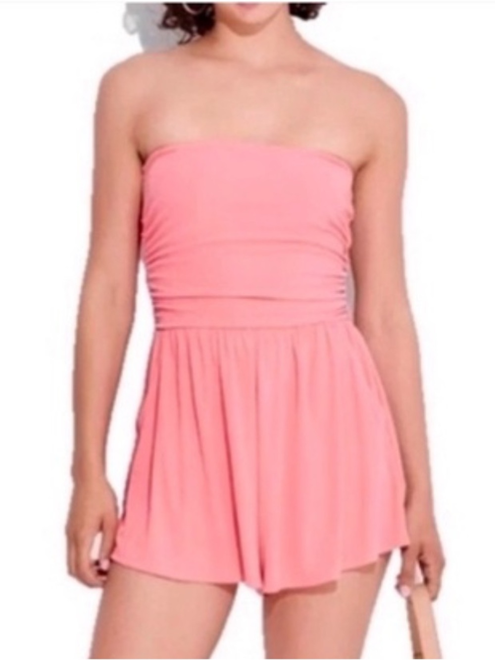 Ribbed Strapless Coral Romper
